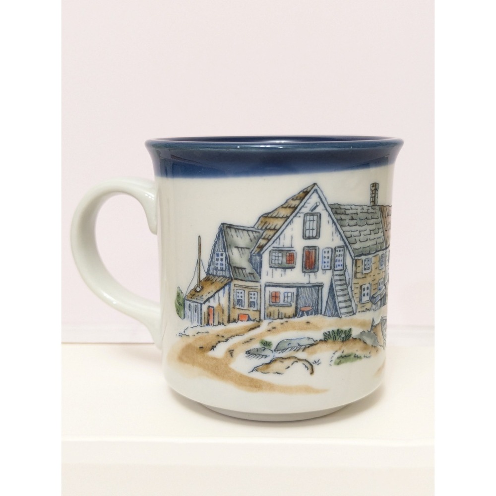 Vtg Fish Village Seaside Wharf Harbor Pier Seagull Coffee Mug Stoneware Otagiri?